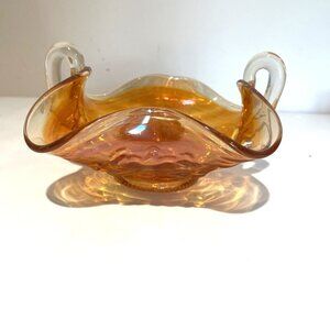 Vintage Fenton Honeycomb and Clover Marigold Carnival Glass Candy Dish 2 Handles